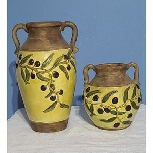 Rear Vintage Earthenware Olive Glazed Jar. Made in The Phillipines. Antique Jars